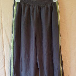 Premier, LG (12/14) Exercise black pants w/olive green & white stripes